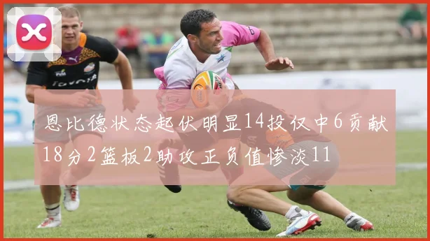 恩比德状态起伏明显14投仅中6贡献18分2篮板2助攻正负值惨淡11